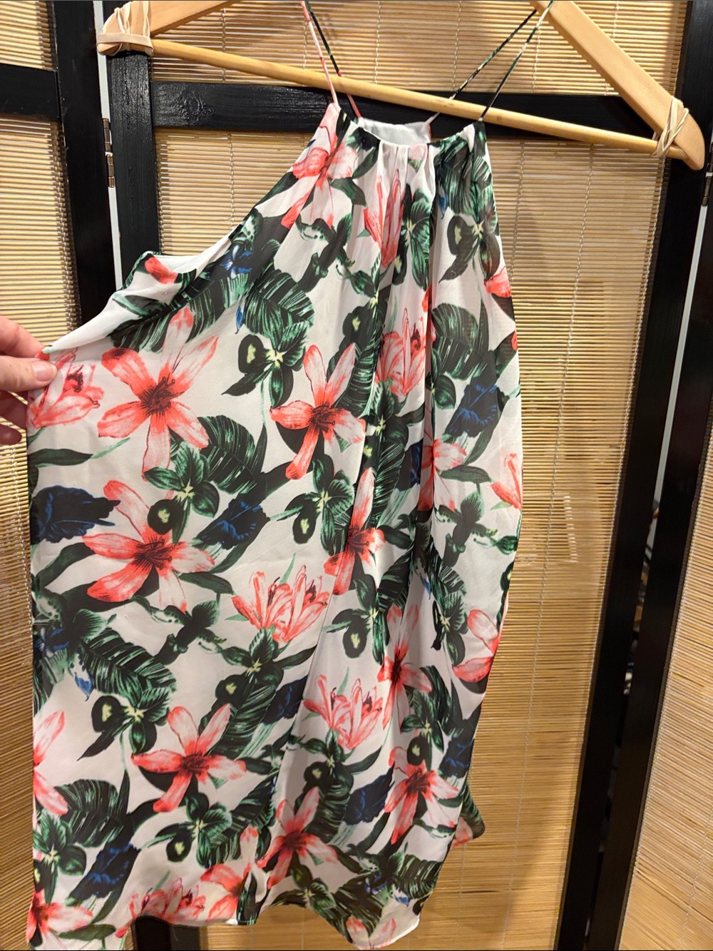 Vince Camuto White Halter Swim Cover-Up with Coral & Green Floral Print